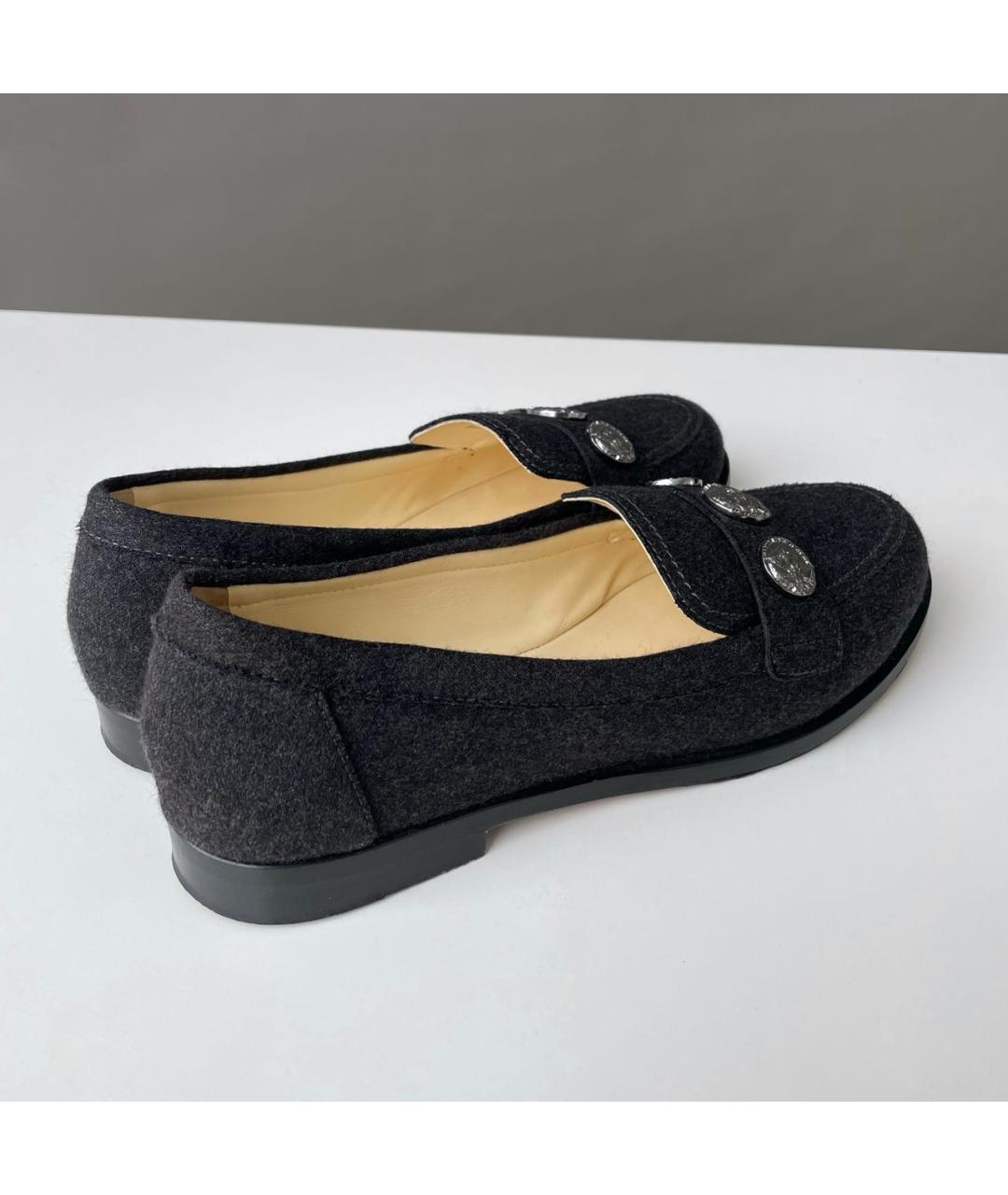 CHANEL Антрацитовые текстильные лоферы, фото 4