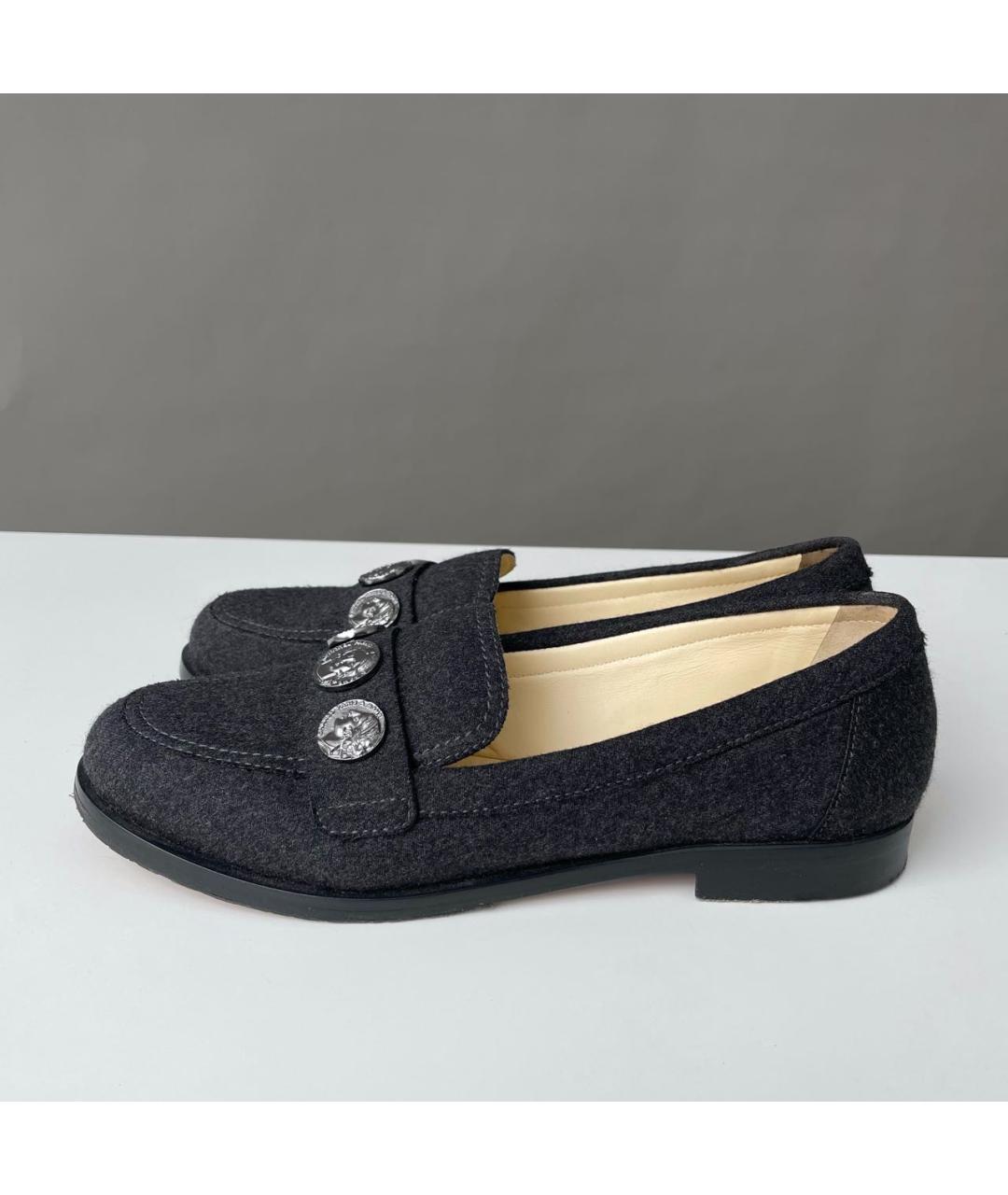 CHANEL Антрацитовые текстильные лоферы, фото 9