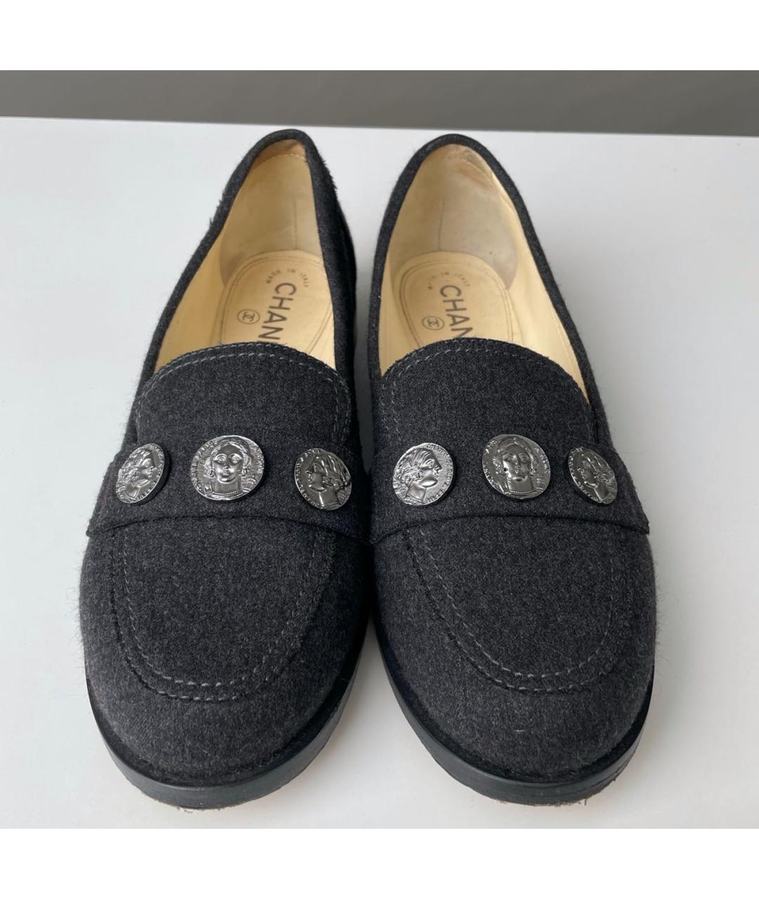 CHANEL Антрацитовые текстильные лоферы, фото 2