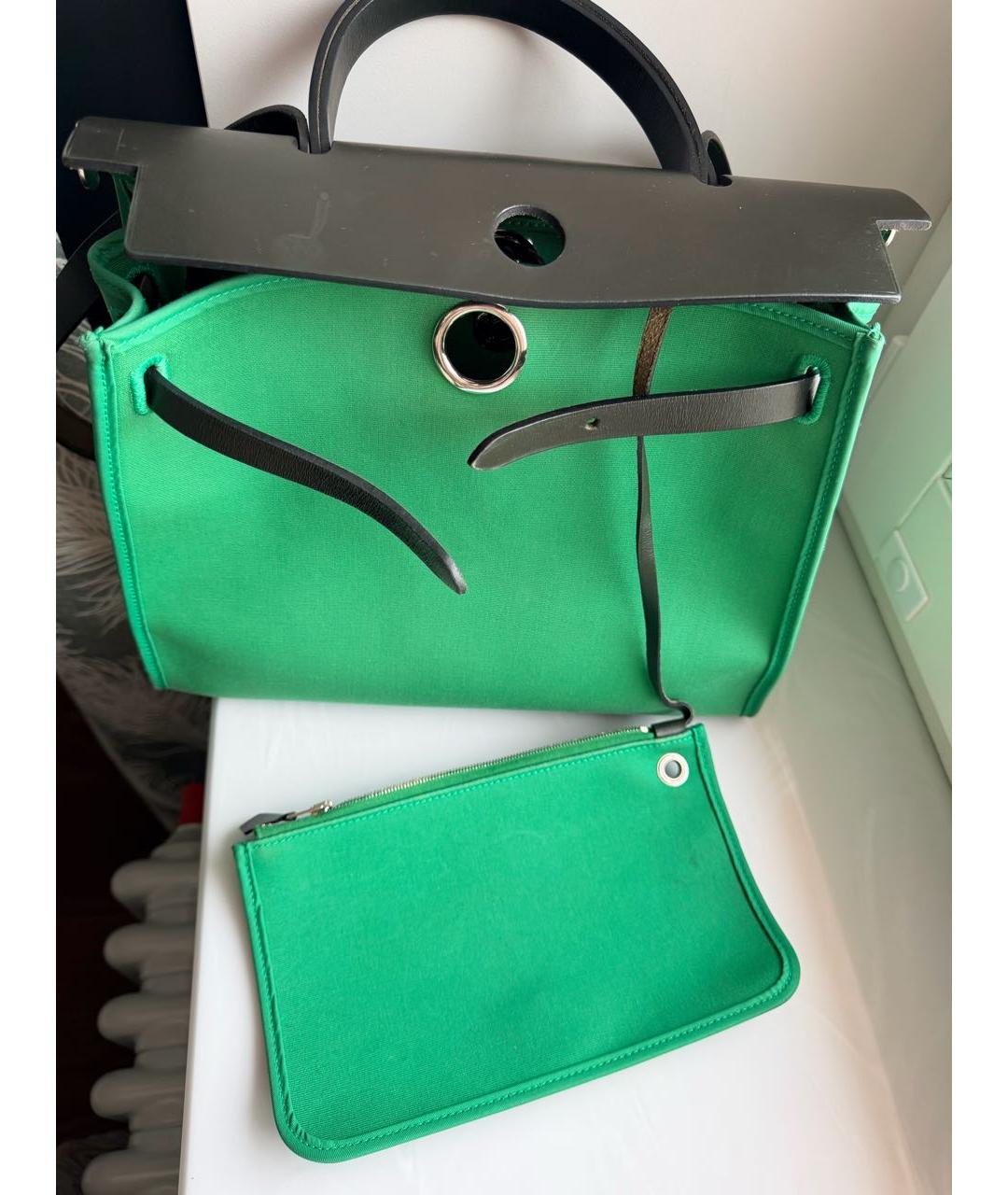 HERMES Зеленая сумка с короткими ручками, фото 4