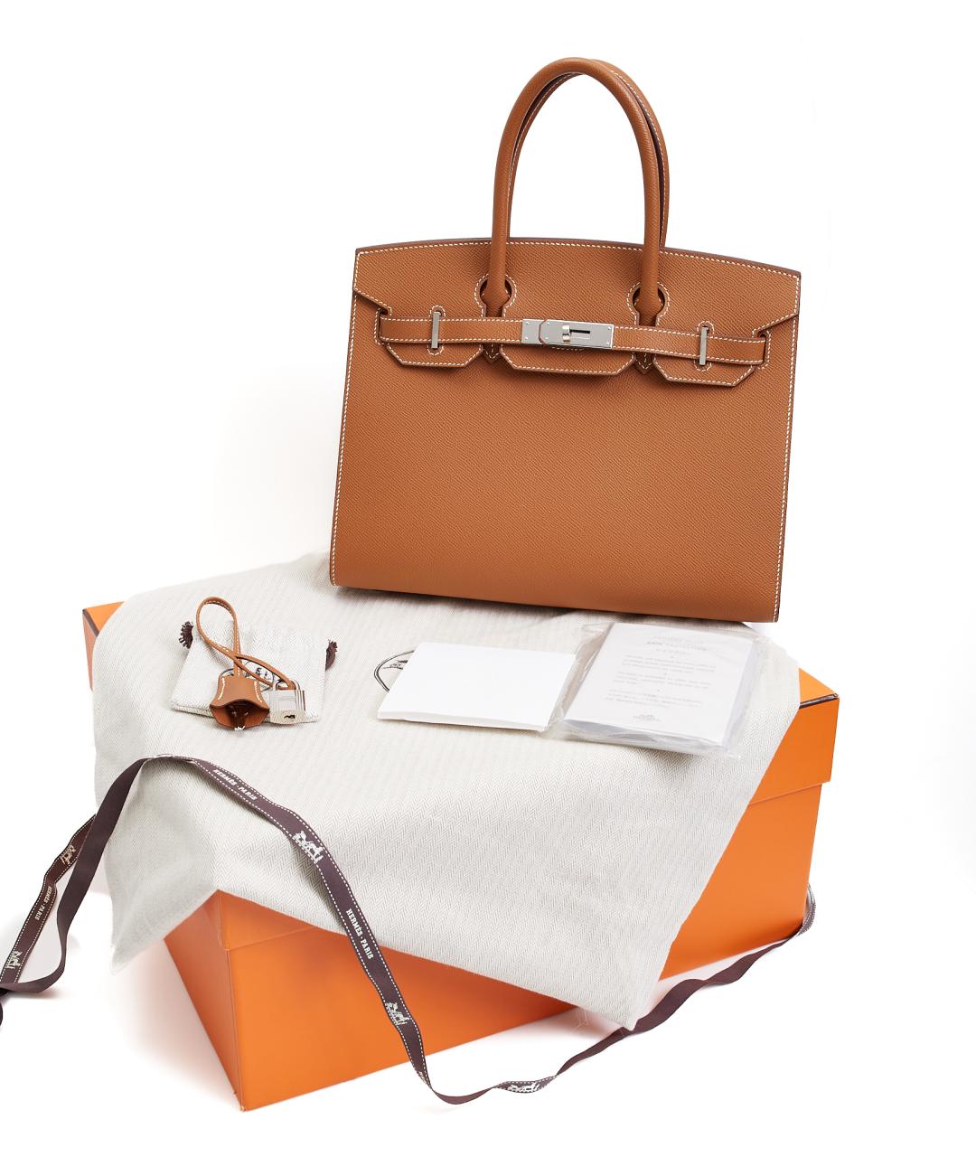 HERMES Коричневая кожаная сумка с короткими ручками, фото 7