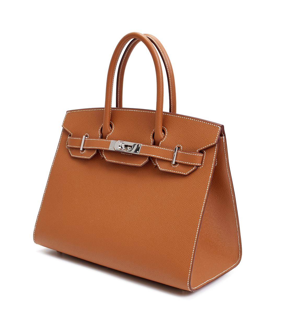 HERMES Коричневая кожаная сумка с короткими ручками, фото 2