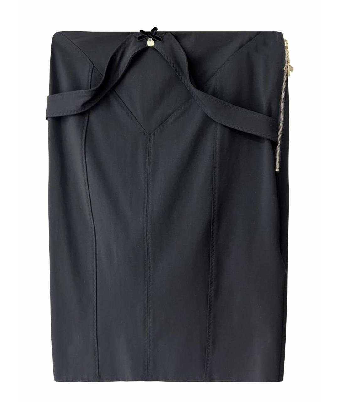 ELISABETTA FRANCHI Черная полиамидовая юбка миди, фото 1