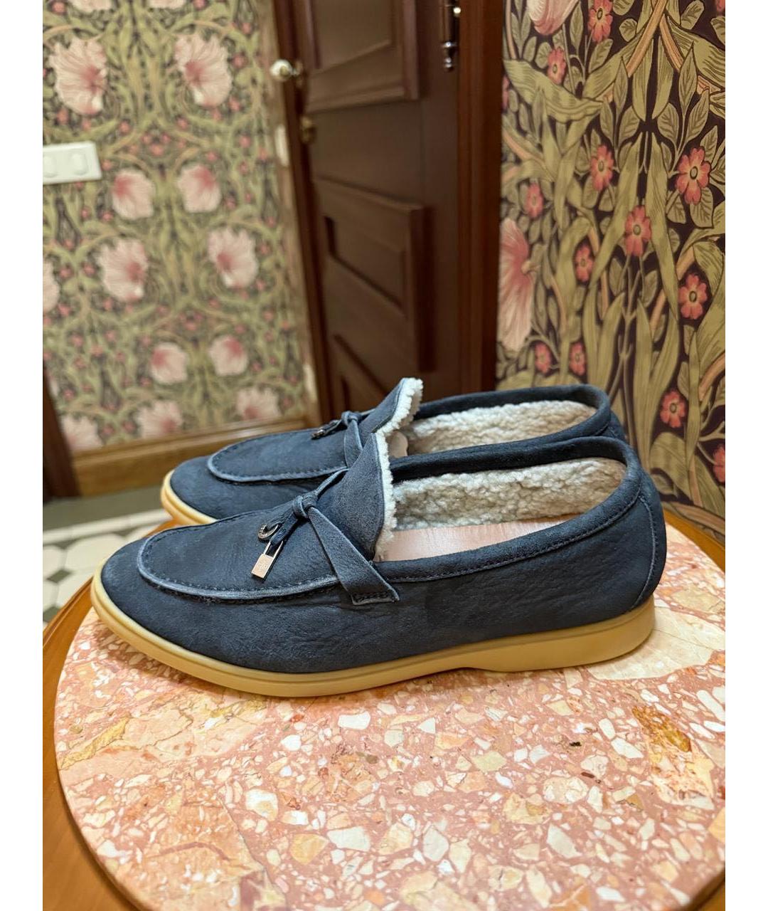 LORO PIANA Синие замшевые лоферы, фото 3