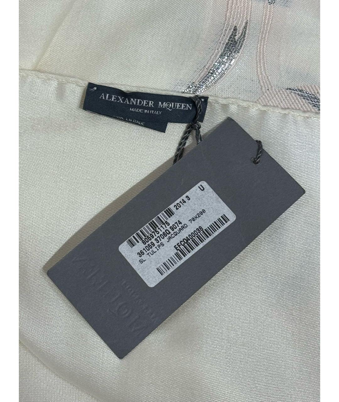 ALEXANDER MCQUEEN Белый шелковый шарф, фото 3