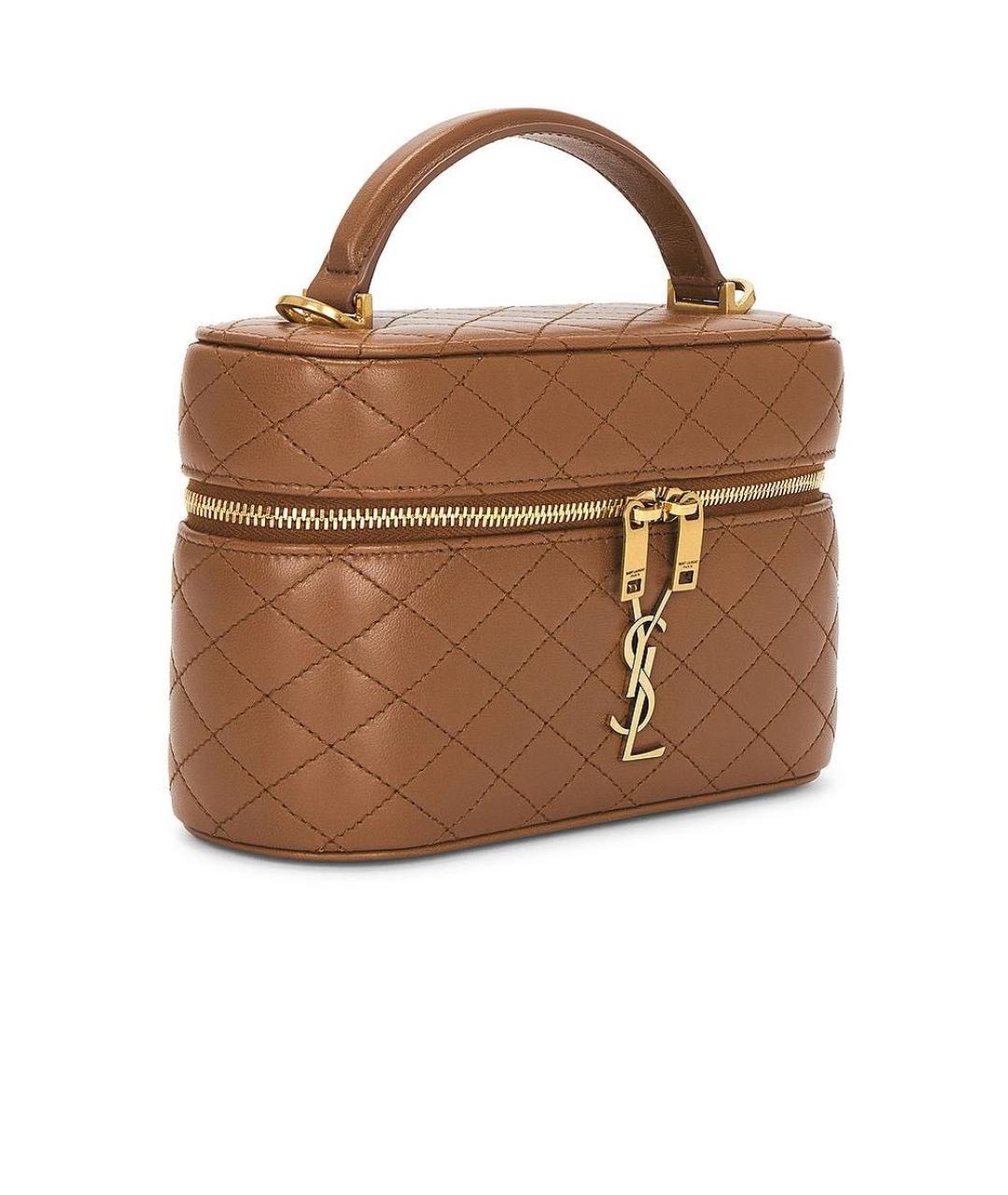 SAINT LAURENT Коричневая кожаная сумка через плечо, фото 5