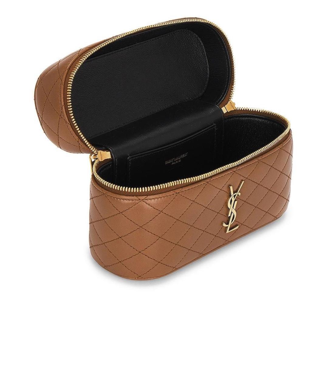SAINT LAURENT Коричневая кожаная сумка через плечо, фото 4