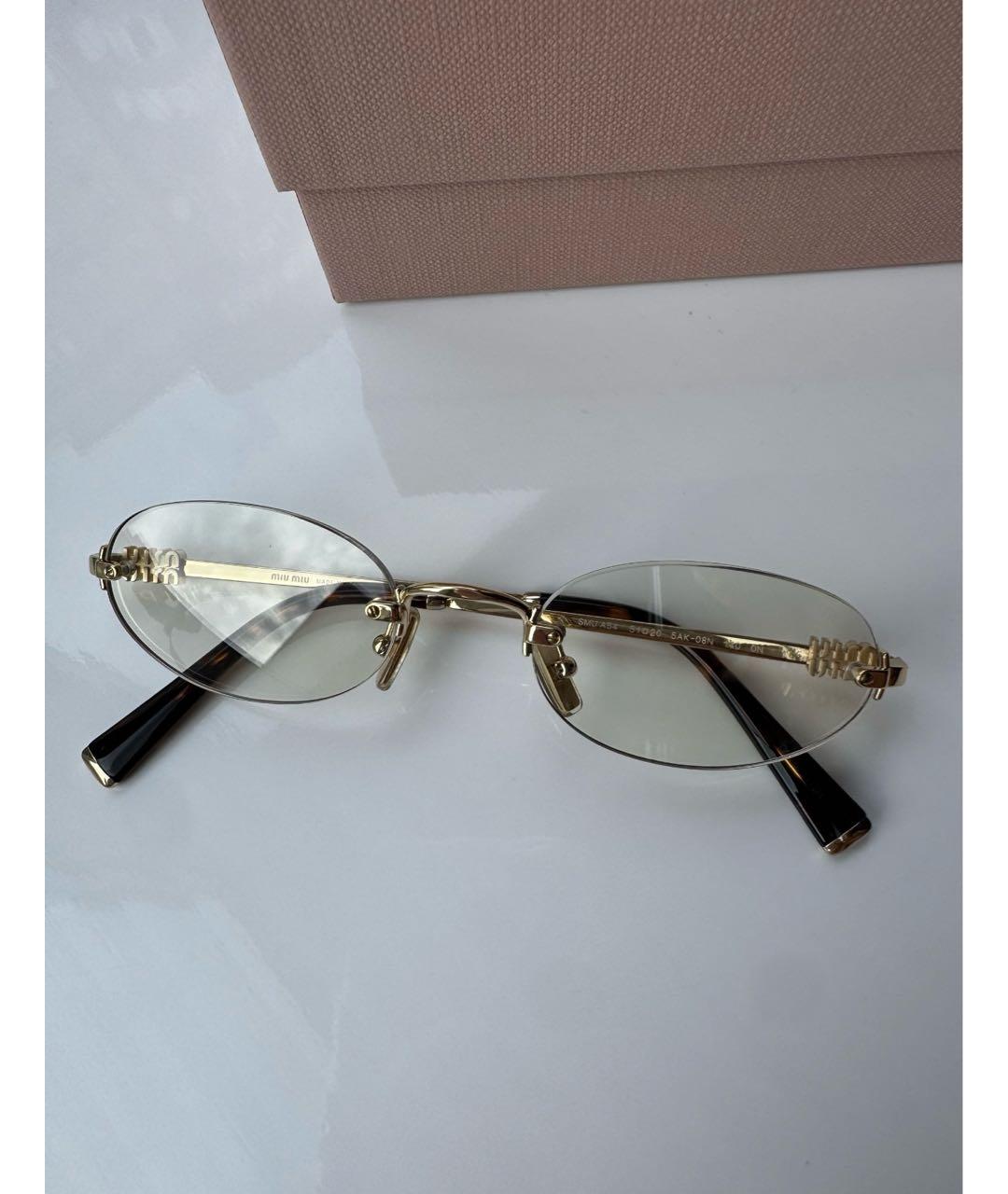 MIU MIU Золотые металлические солнцезащитные очки, фото 2