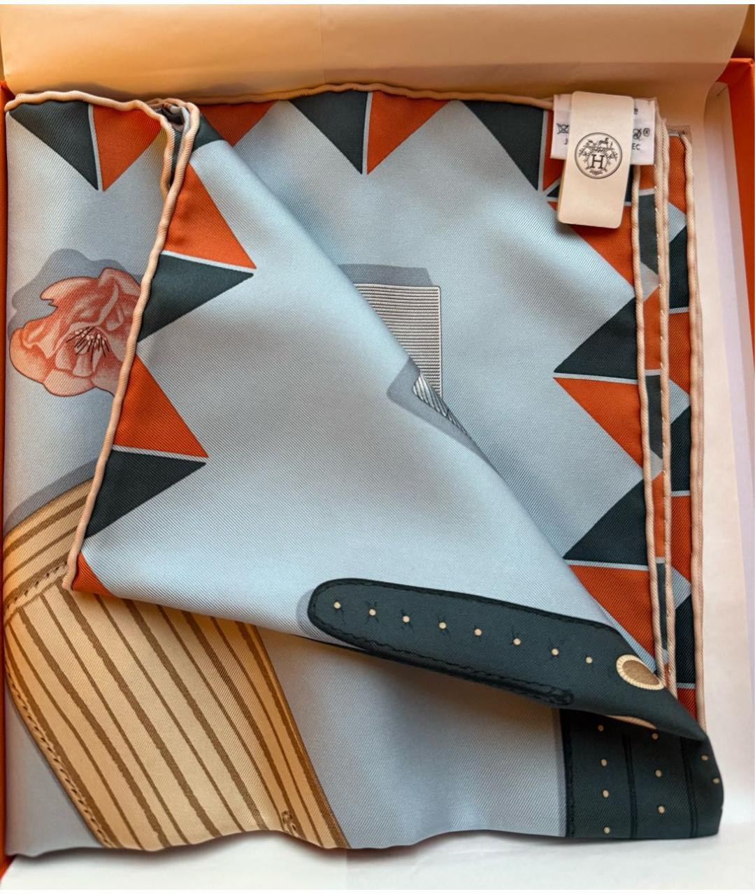 HERMES Голубой шелковый платок, фото 4