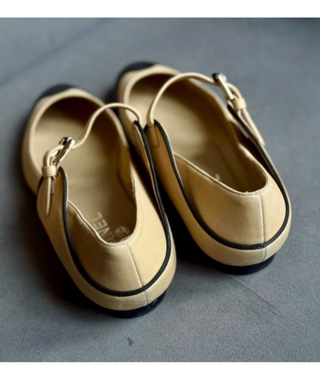 CHANEL Бежевые кожаные балетки, фото 5