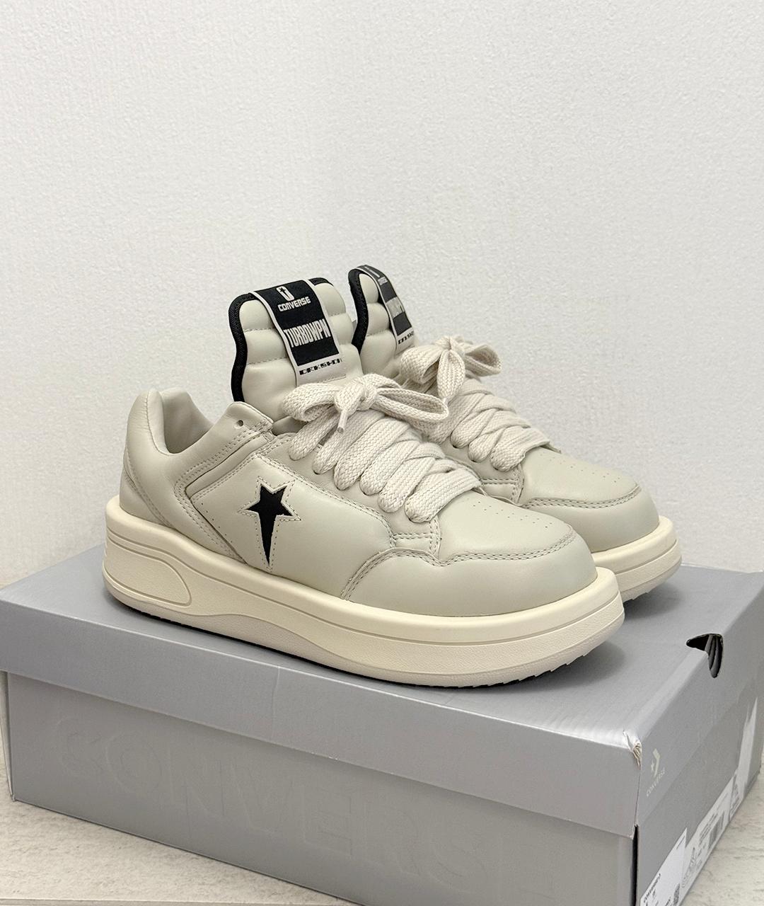 RICK OWENS Бежевые кожаные низкие кроссовки / кеды, фото 2