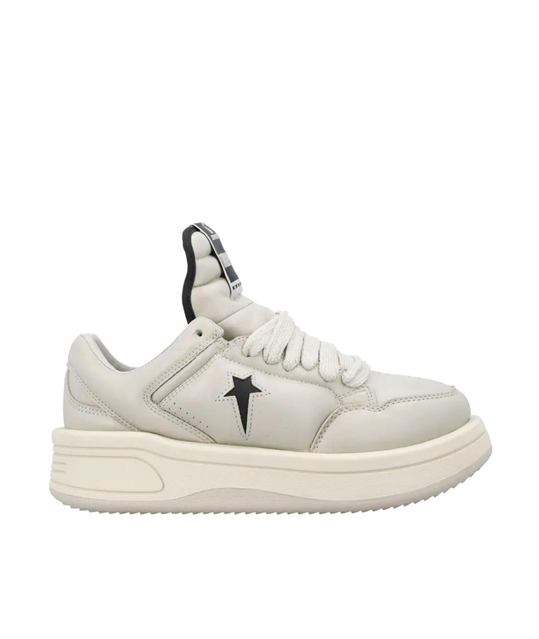 RICK OWENS Бежевые кожаные низкие кроссовки / кеды, фото 1