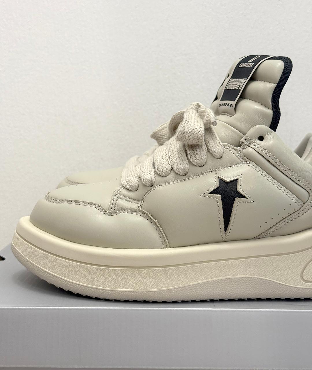 RICK OWENS Бежевые кожаные низкие кроссовки / кеды, фото 8