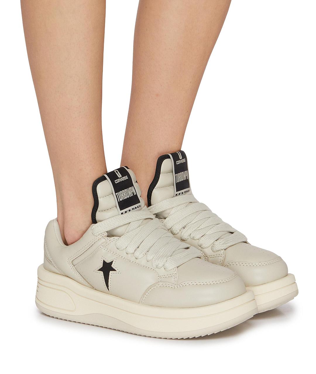 RICK OWENS Бежевые кожаные низкие кроссовки / кеды, фото 5