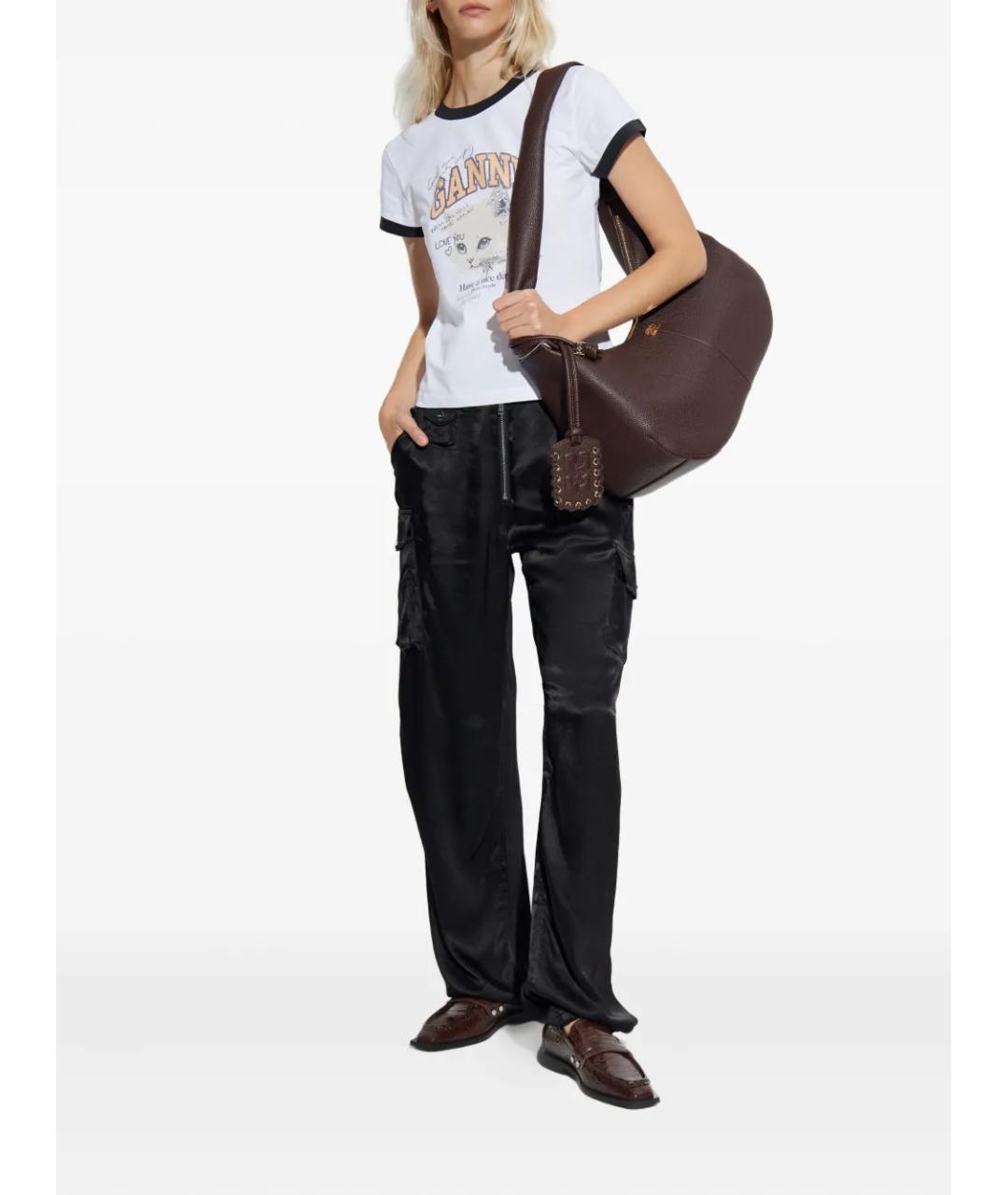 GANNI Черные вискозные прямые брюки, фото 3