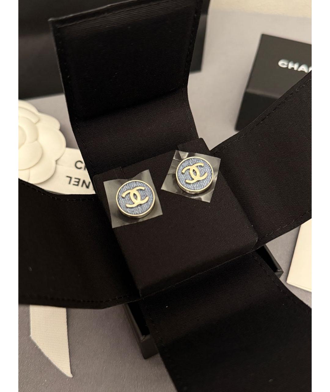 CHANEL Синие латунные серьги, фото 2