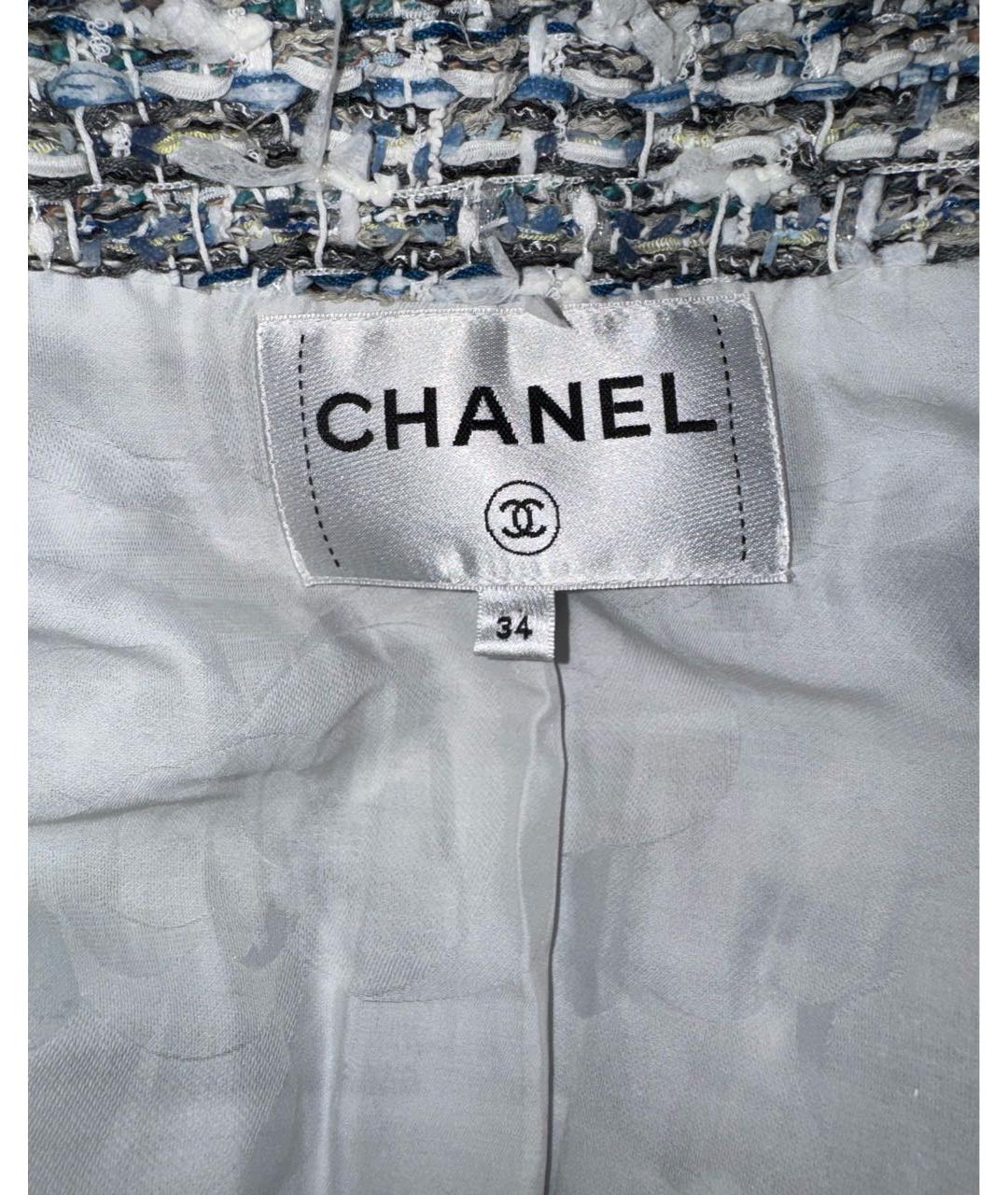 CHANEL Голубой твидовый жакет/пиджак, фото 3