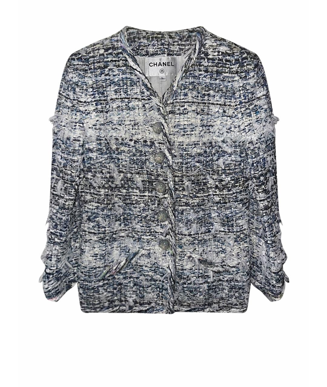 CHANEL Голубой твидовый жакет/пиджак, фото 1