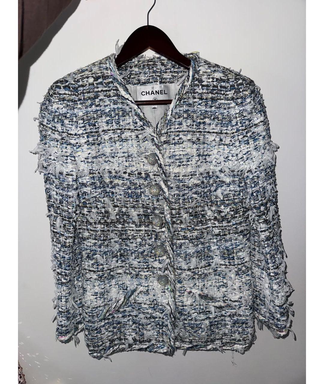 CHANEL Голубой твидовый жакет/пиджак, фото 7