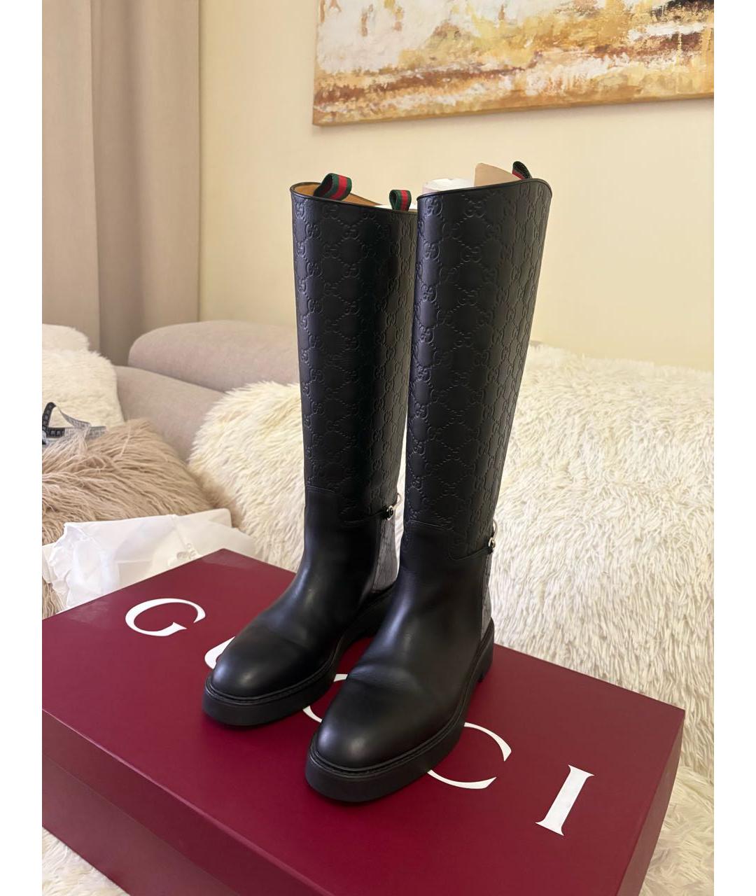 GUCCI Черные кожаные сапоги, фото 2