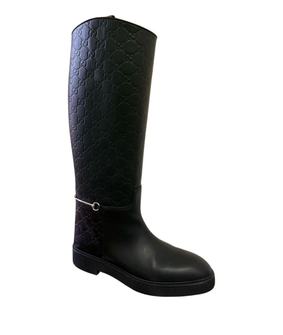 GUCCI Черные кожаные сапоги, фото 1