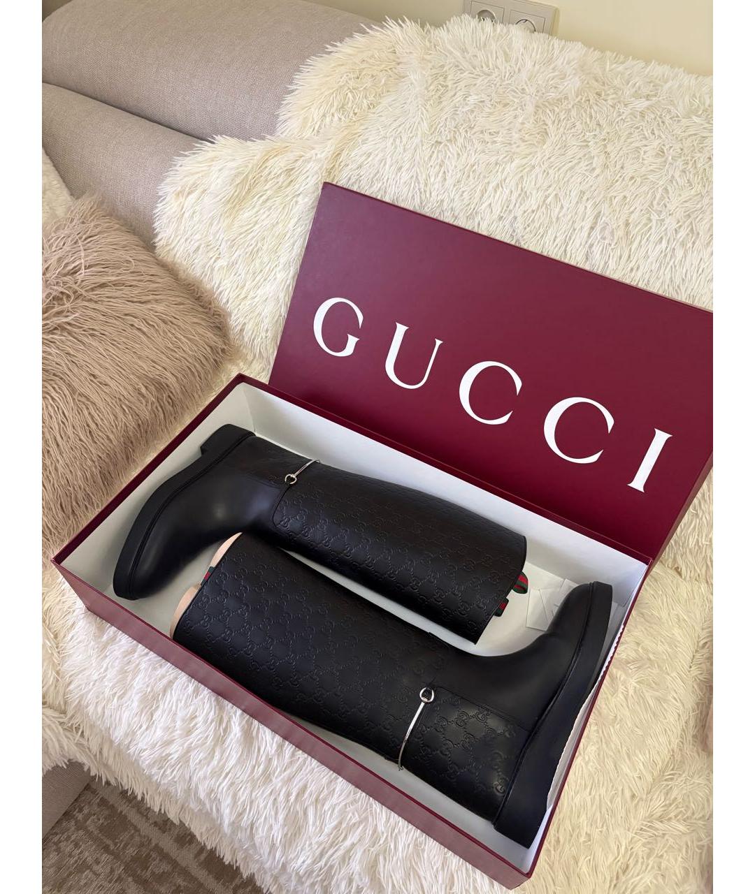 GUCCI Черные кожаные сапоги, фото 7