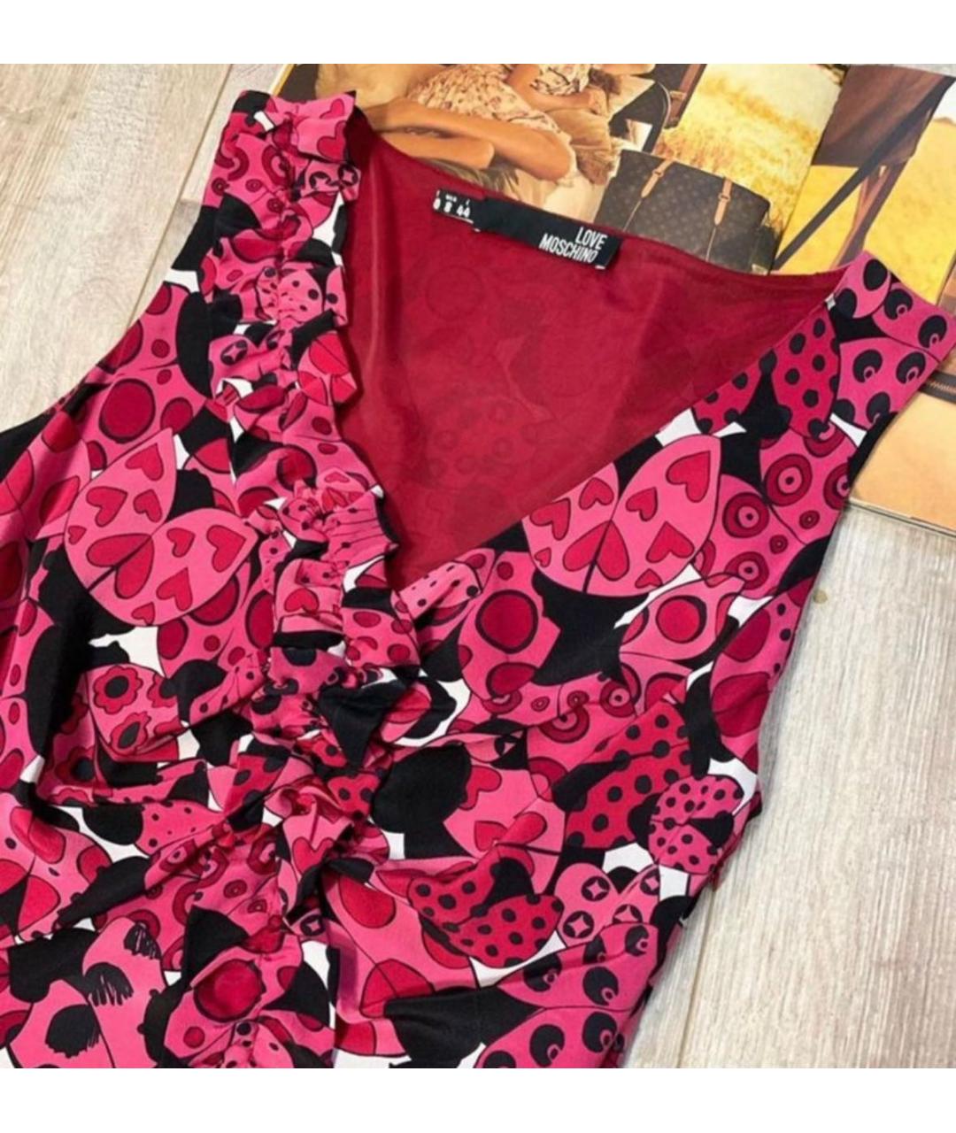 LOVE MOSCHINO Красное шелковое повседневное платье, фото 3