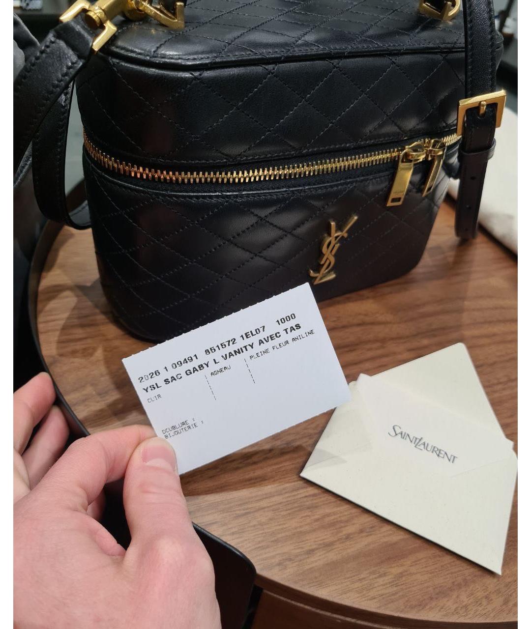 SAINT LAURENT Черная кожаная сумка с короткими ручками, фото 3