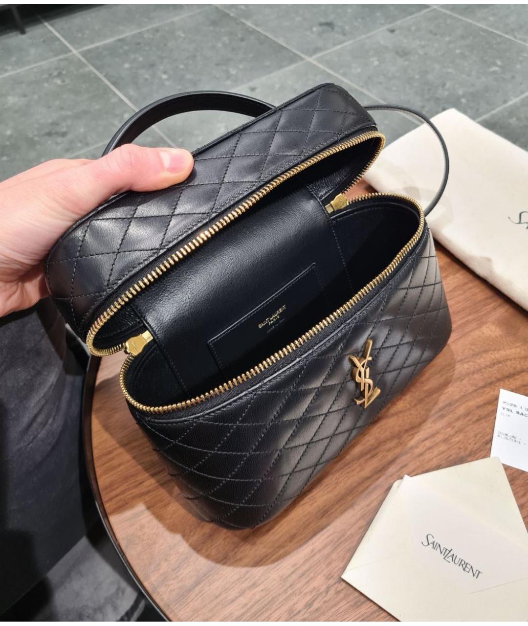 SAINT LAURENT Черная кожаная сумка с короткими ручками, фото 6