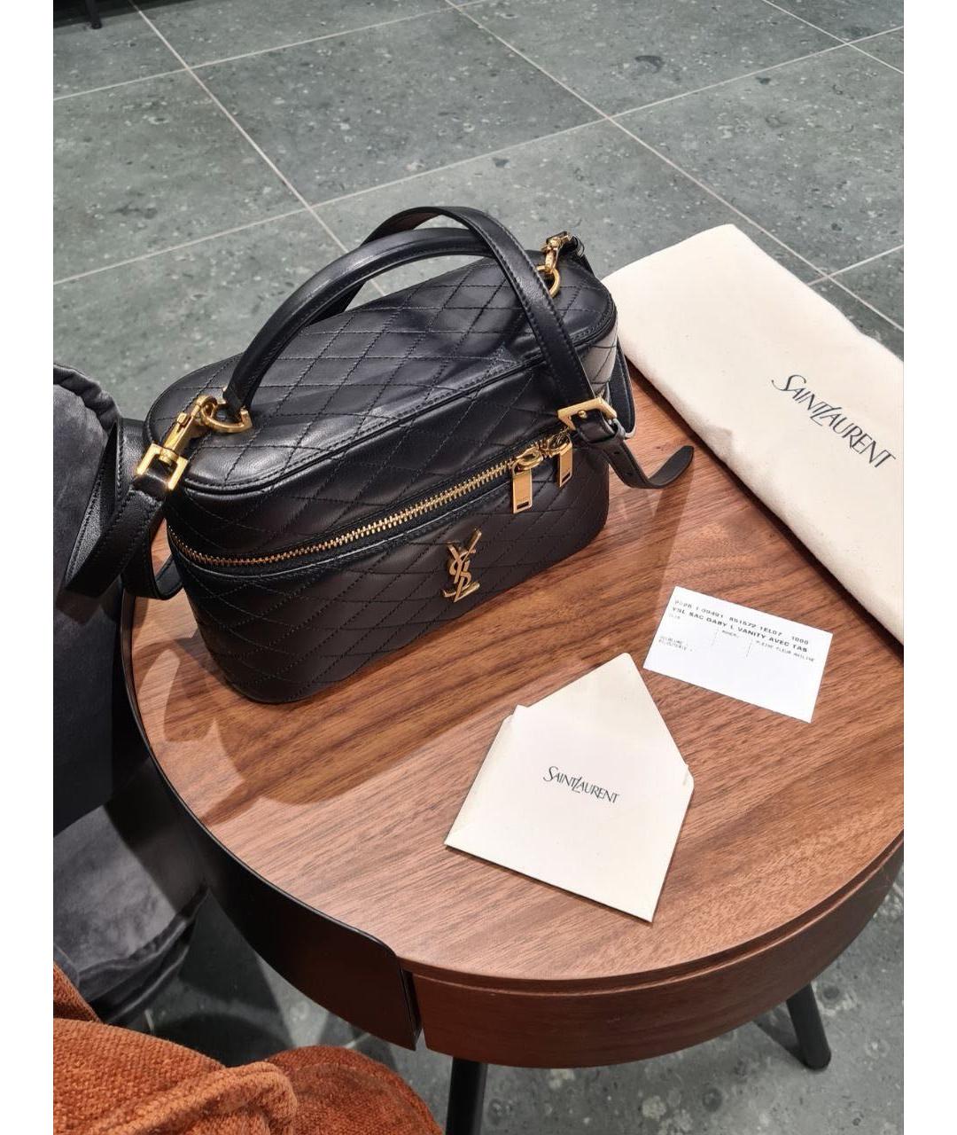 SAINT LAURENT Черная кожаная сумка с короткими ручками, фото 2