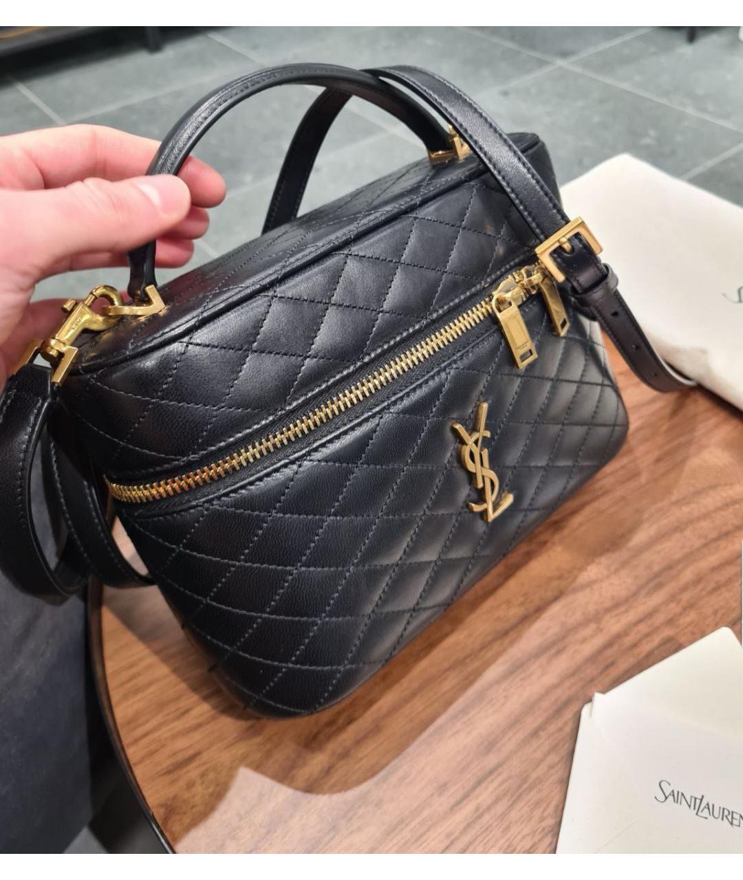 SAINT LAURENT Черная кожаная сумка с короткими ручками, фото 4