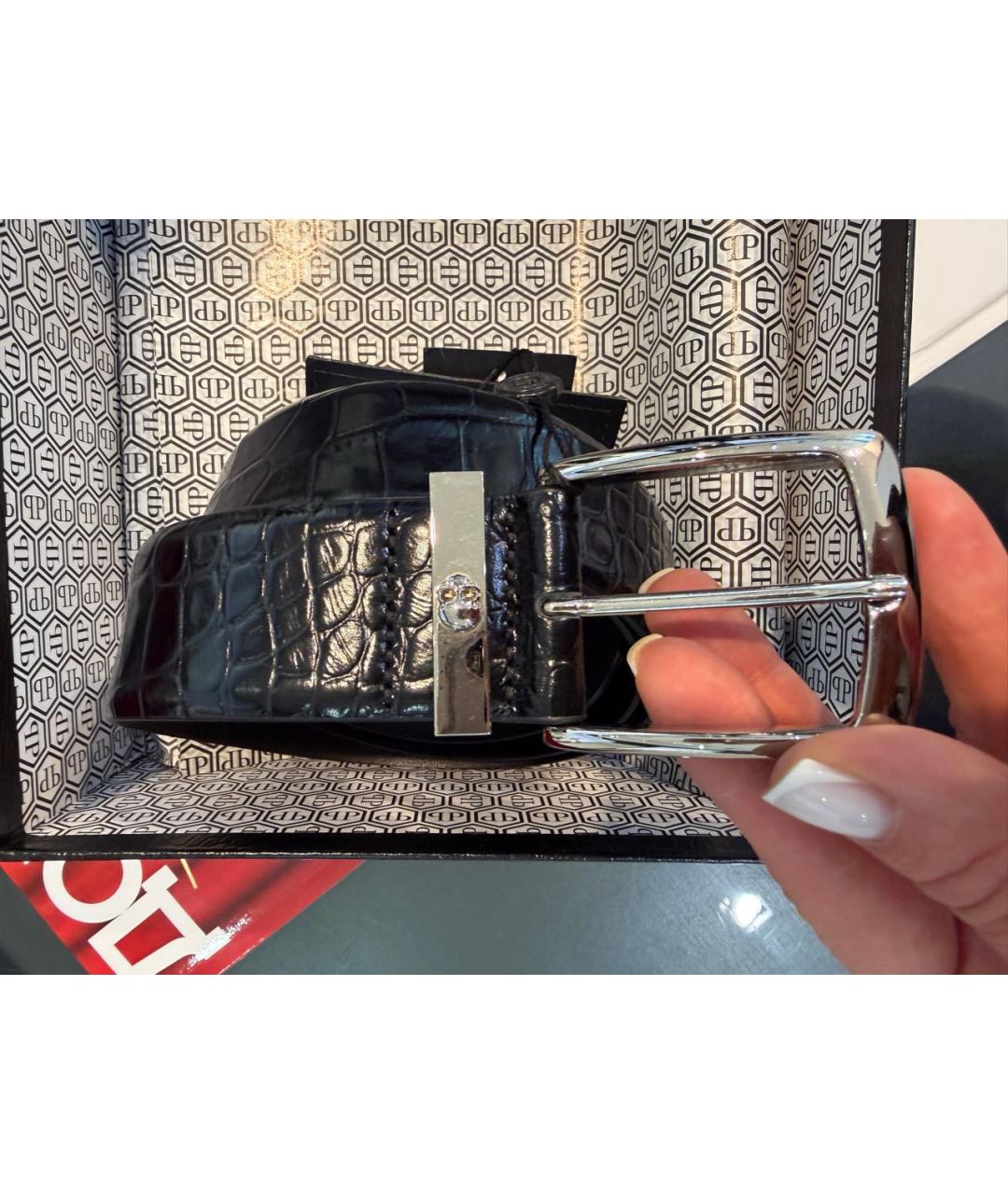 PHILIPP PLEIN Черный кожаный ремень, фото 2