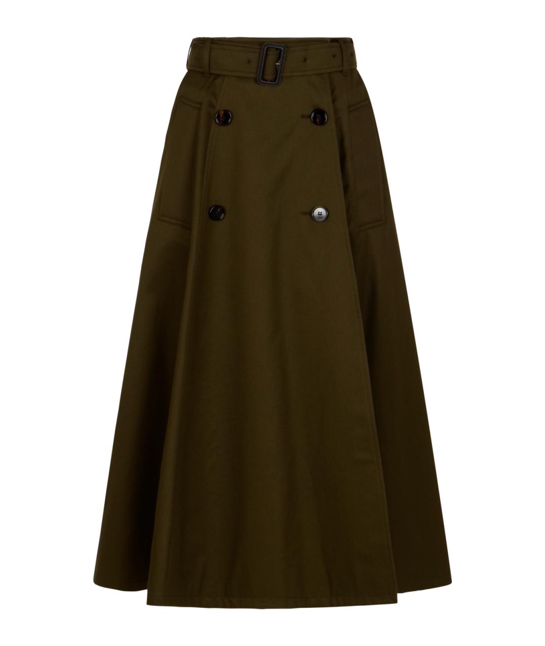 BURBERRY Зеленая хлопковая юбка макси, фото 1
