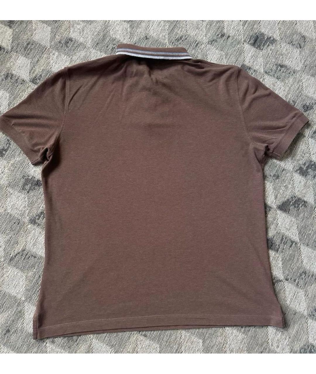 BRUNELLO CUCINELLI Коричневое хлопковое поло с коротким рукавом, фото 2