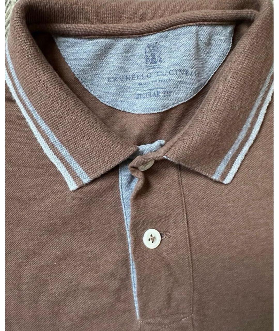 BRUNELLO CUCINELLI Коричневое хлопковое поло с коротким рукавом, фото 3