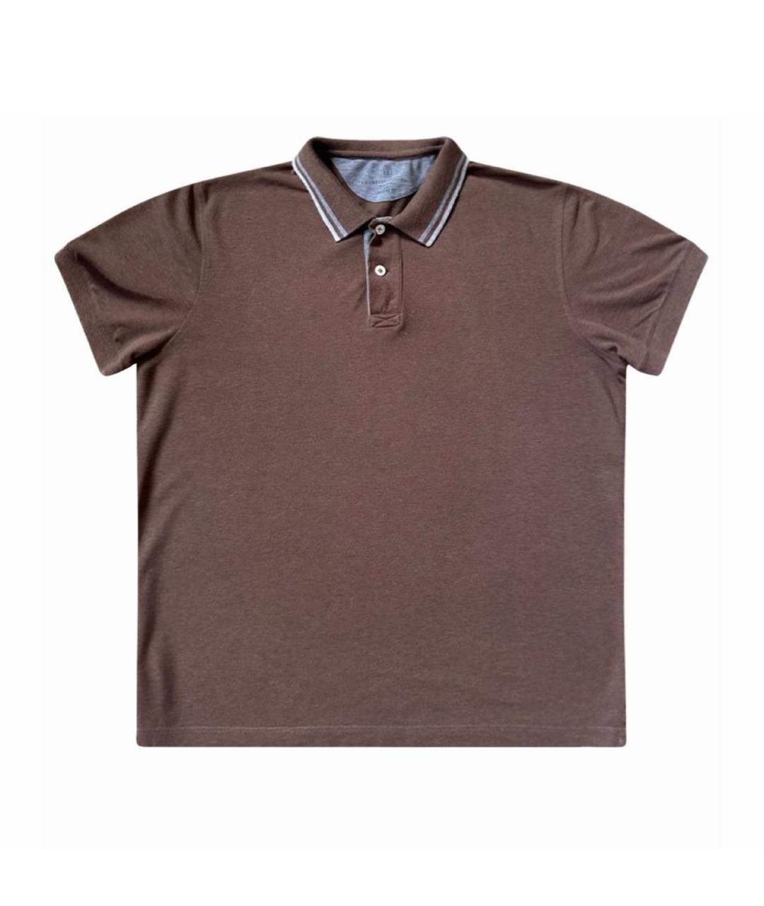 BRUNELLO CUCINELLI Коричневое хлопковое поло с коротким рукавом, фото 7