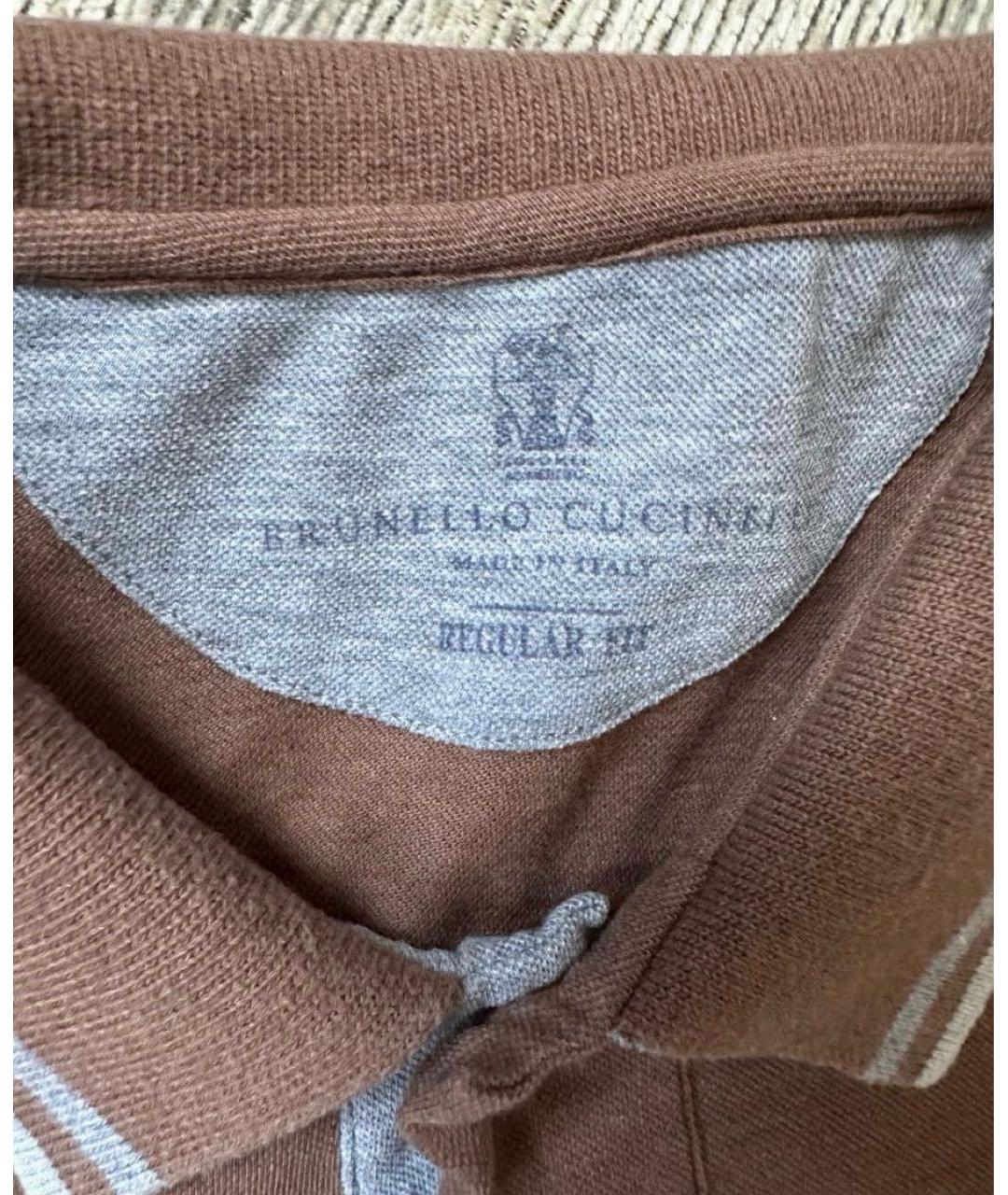 BRUNELLO CUCINELLI Коричневое хлопковое поло с коротким рукавом, фото 6