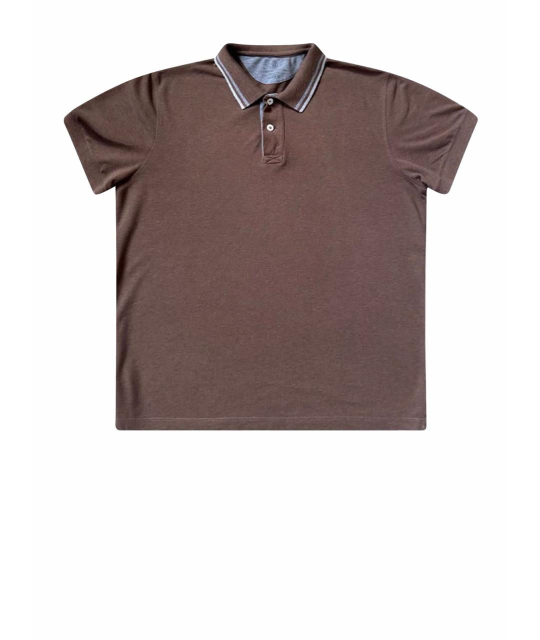 BRUNELLO CUCINELLI Коричневое хлопковое поло с коротким рукавом, фото 1