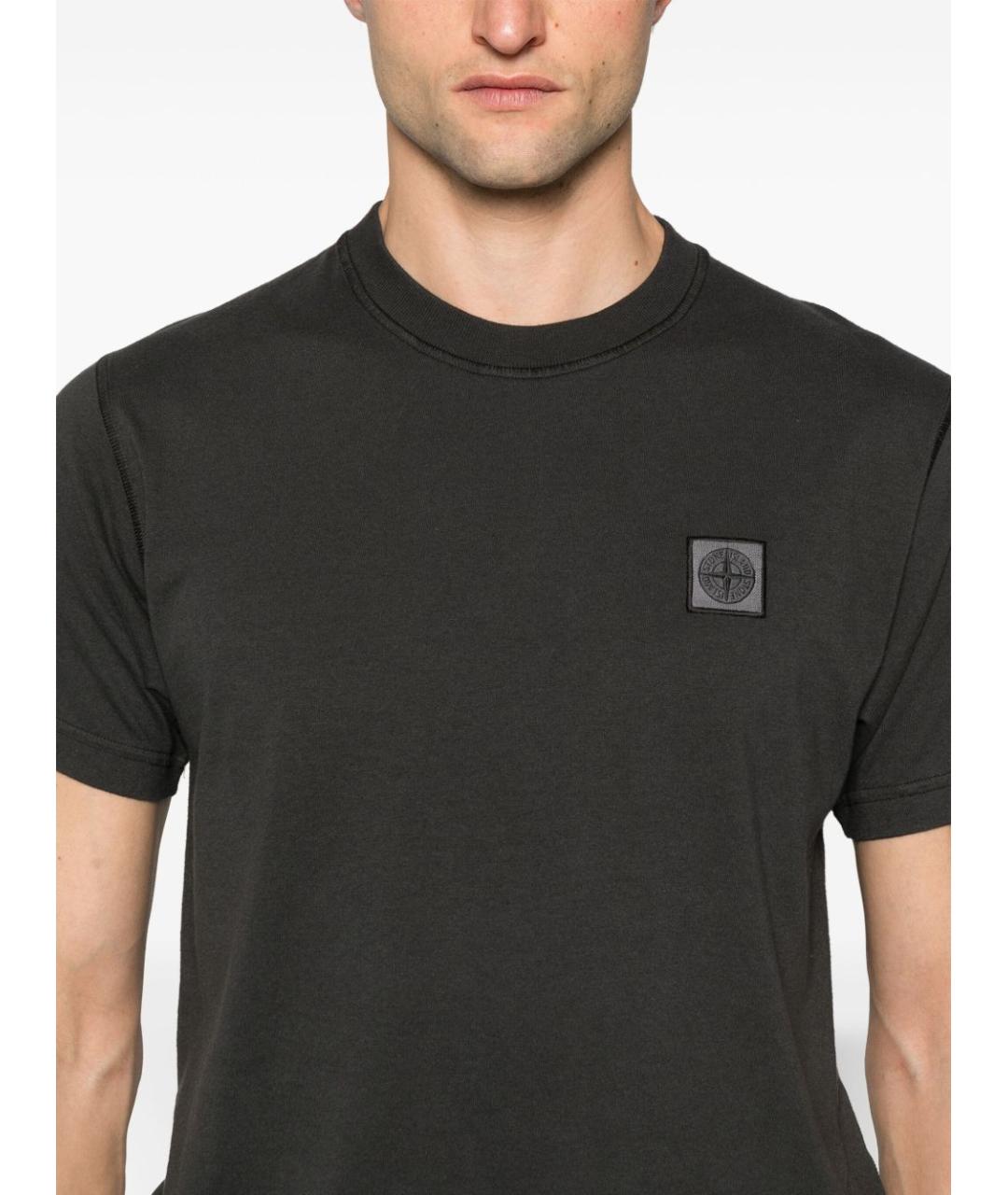 STONE ISLAND Черная хлопковая футболка, фото 5