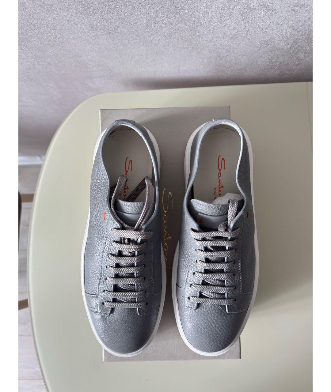 SANTONI Серые кожаные низкие кроссовки / кеды, фото 3