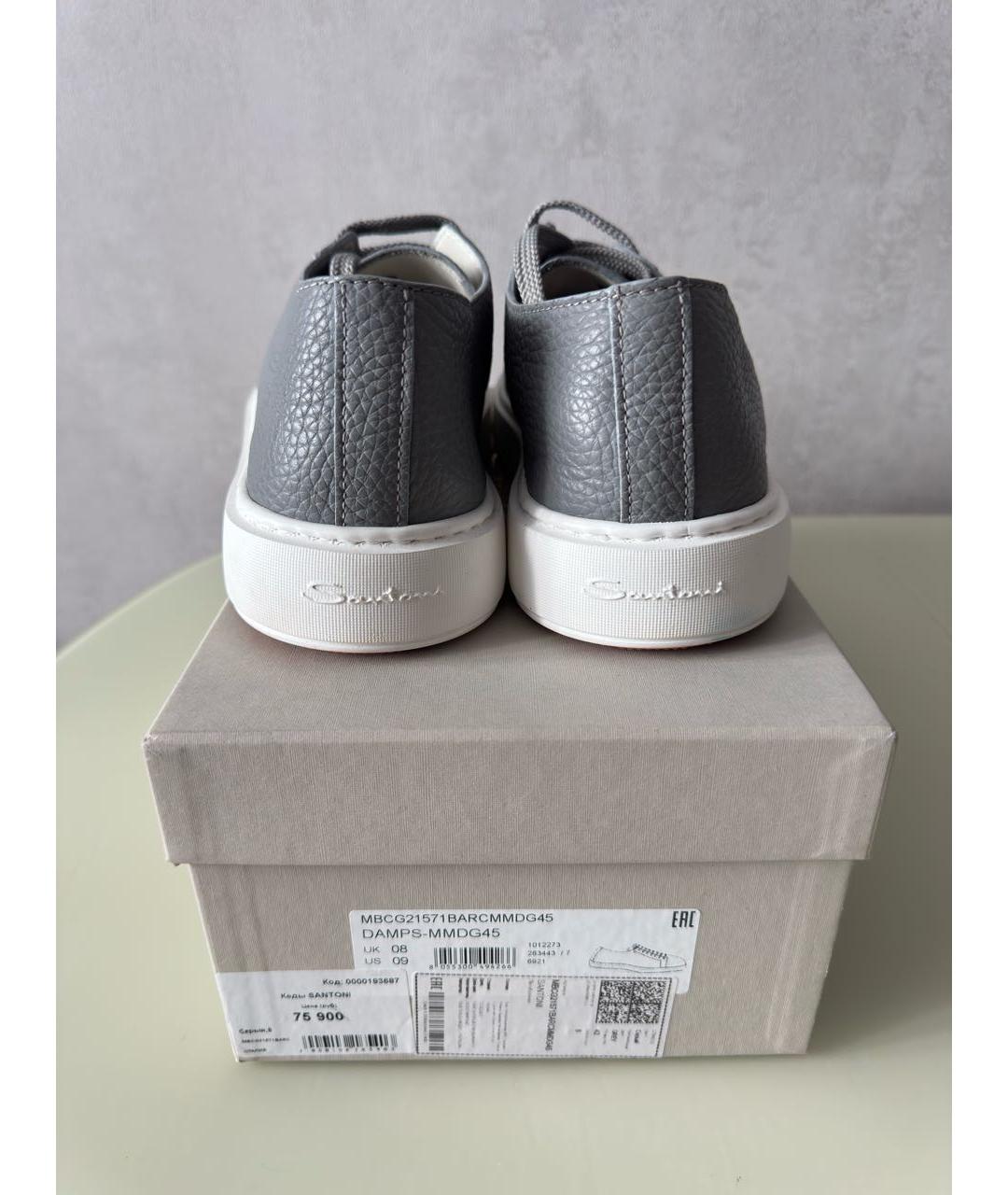 SANTONI Серые кожаные низкие кроссовки / кеды, фото 4