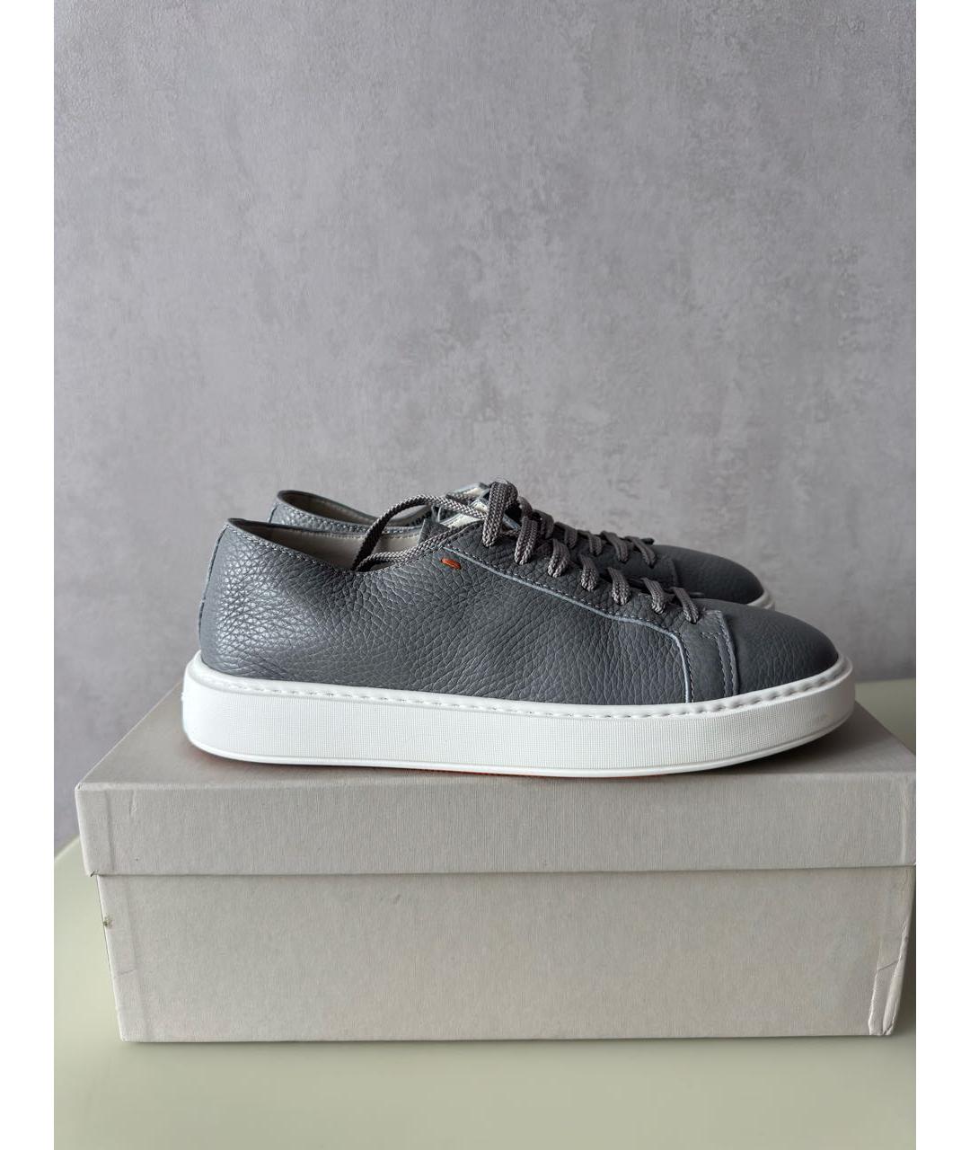 SANTONI Серые кожаные низкие кроссовки / кеды, фото 8