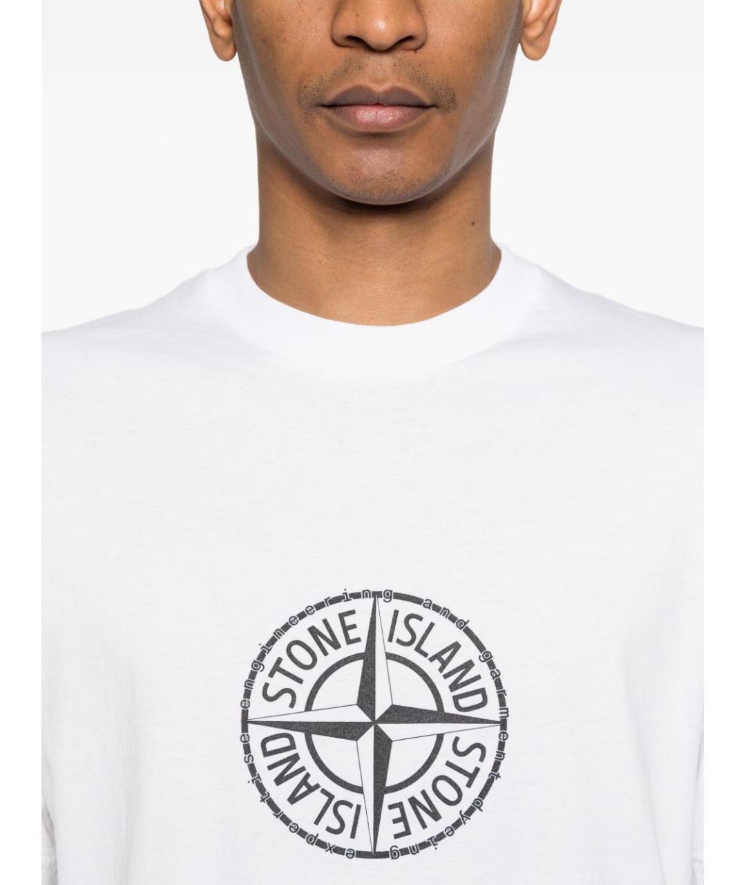 STONE ISLAND Белая хлопковая футболка, фото 3