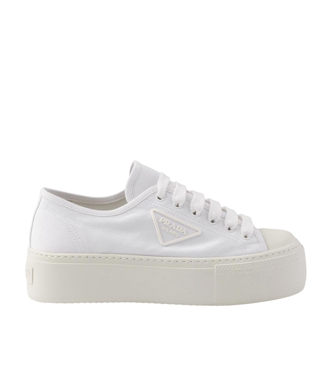 PRADA Белые текстильные кеды, фото 1