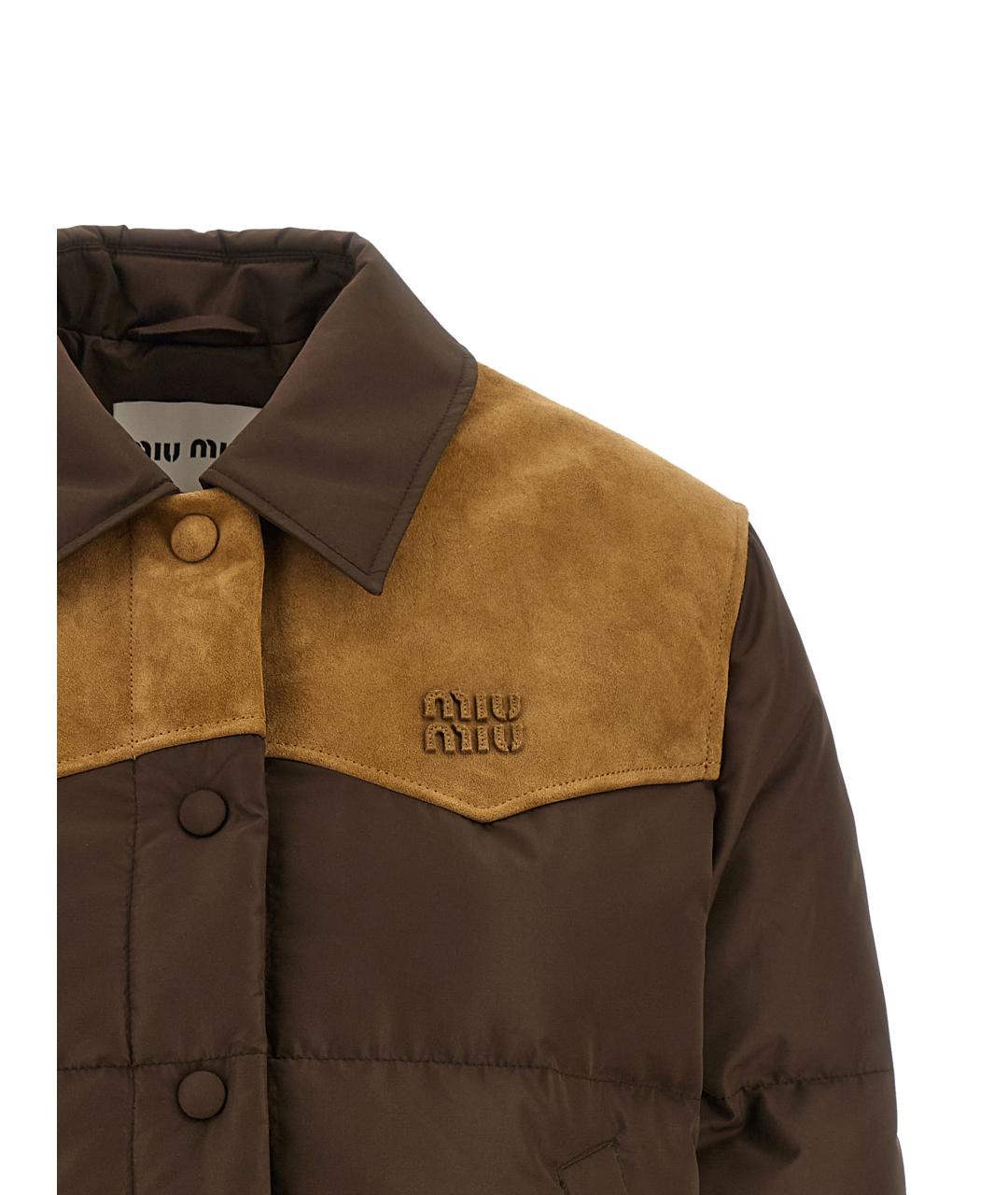 MIU MIU Коричневый полиэстеровый пуховик, фото 3