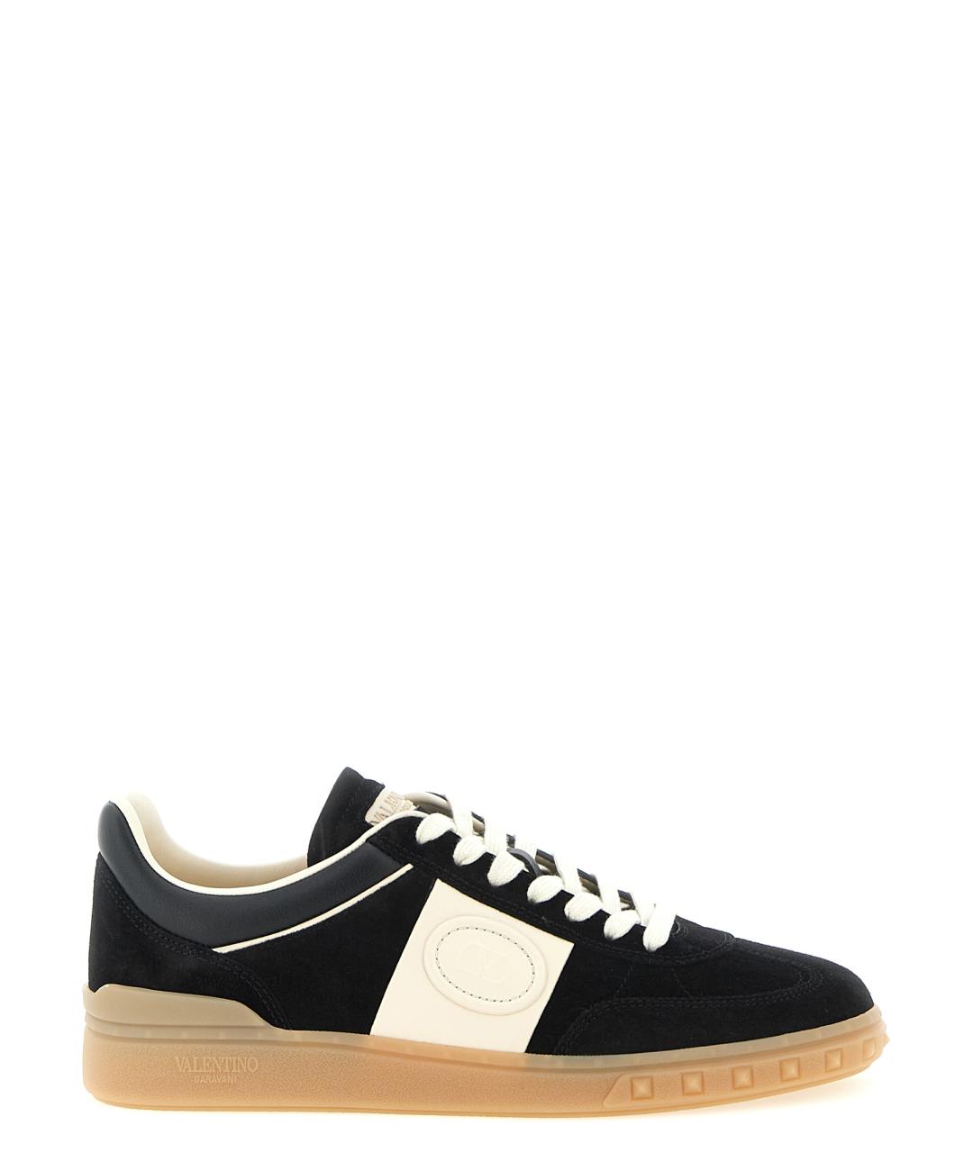 VALENTINO Черные кожаные низкие кроссовки / кеды, фото 1
