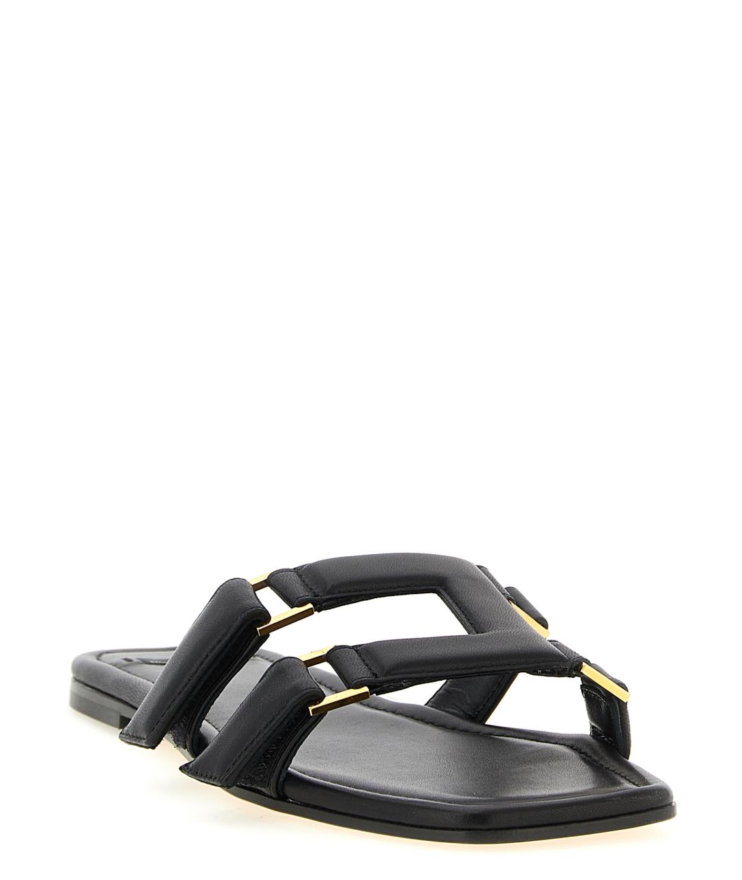 ELISABETTA FRANCHI Черные кожаные шлепанцы, фото 2