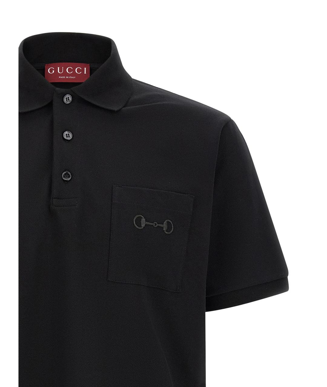 GUCCI Черное хлопковое поло с коротким рукавом, фото 3