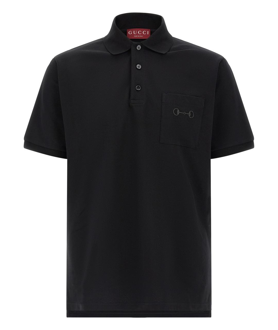 GUCCI Черное хлопковое поло с коротким рукавом, фото 1