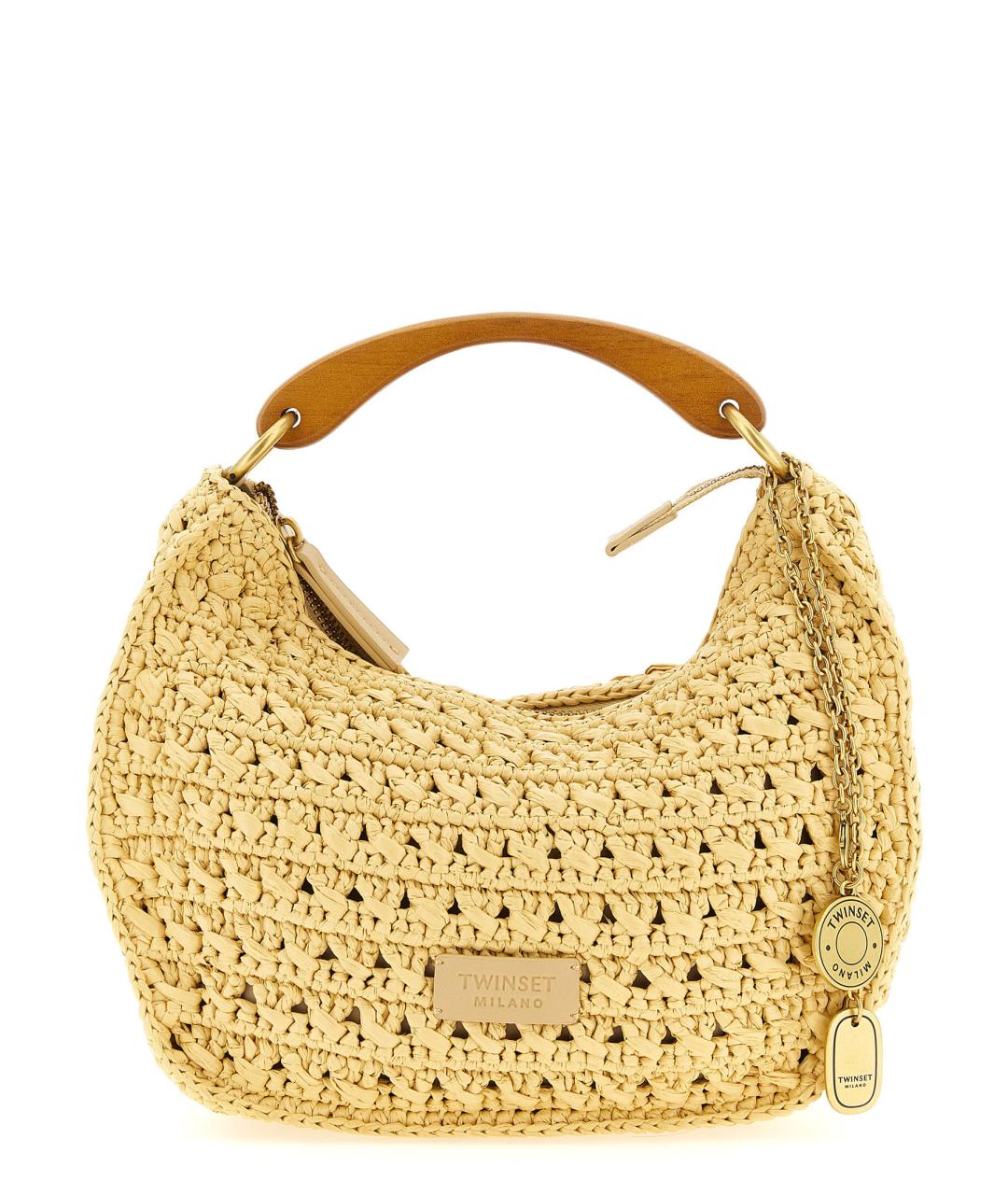 TWIN-SET Бежевая пелетеная сумка с короткими ручками, фото 1